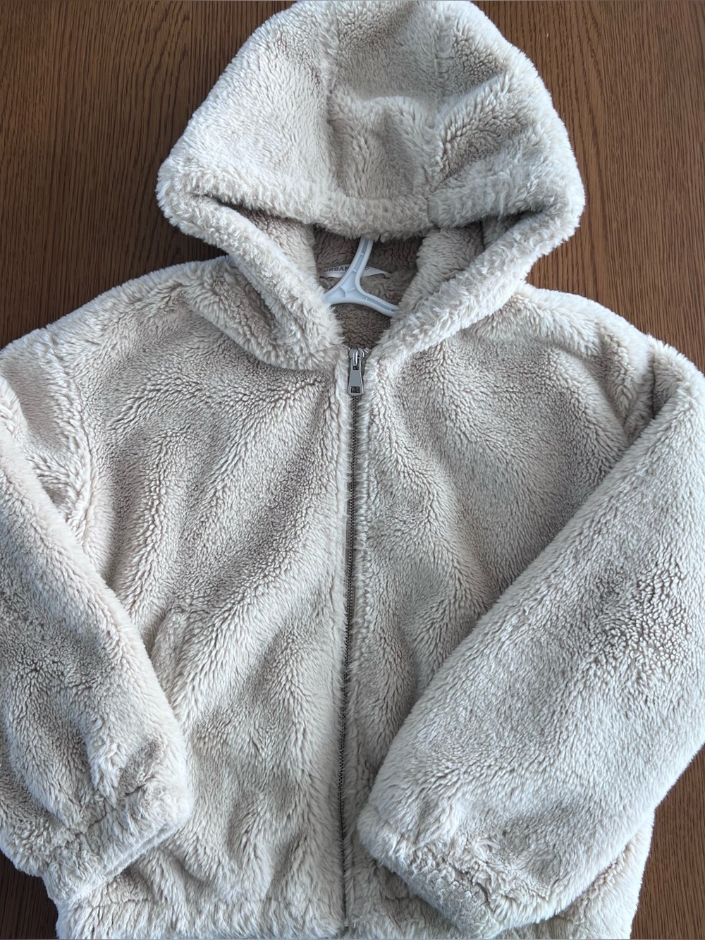 Urban Kids lined Cream/beige Faux Fur Zip Up Hooded Jacket Size M (10/12)